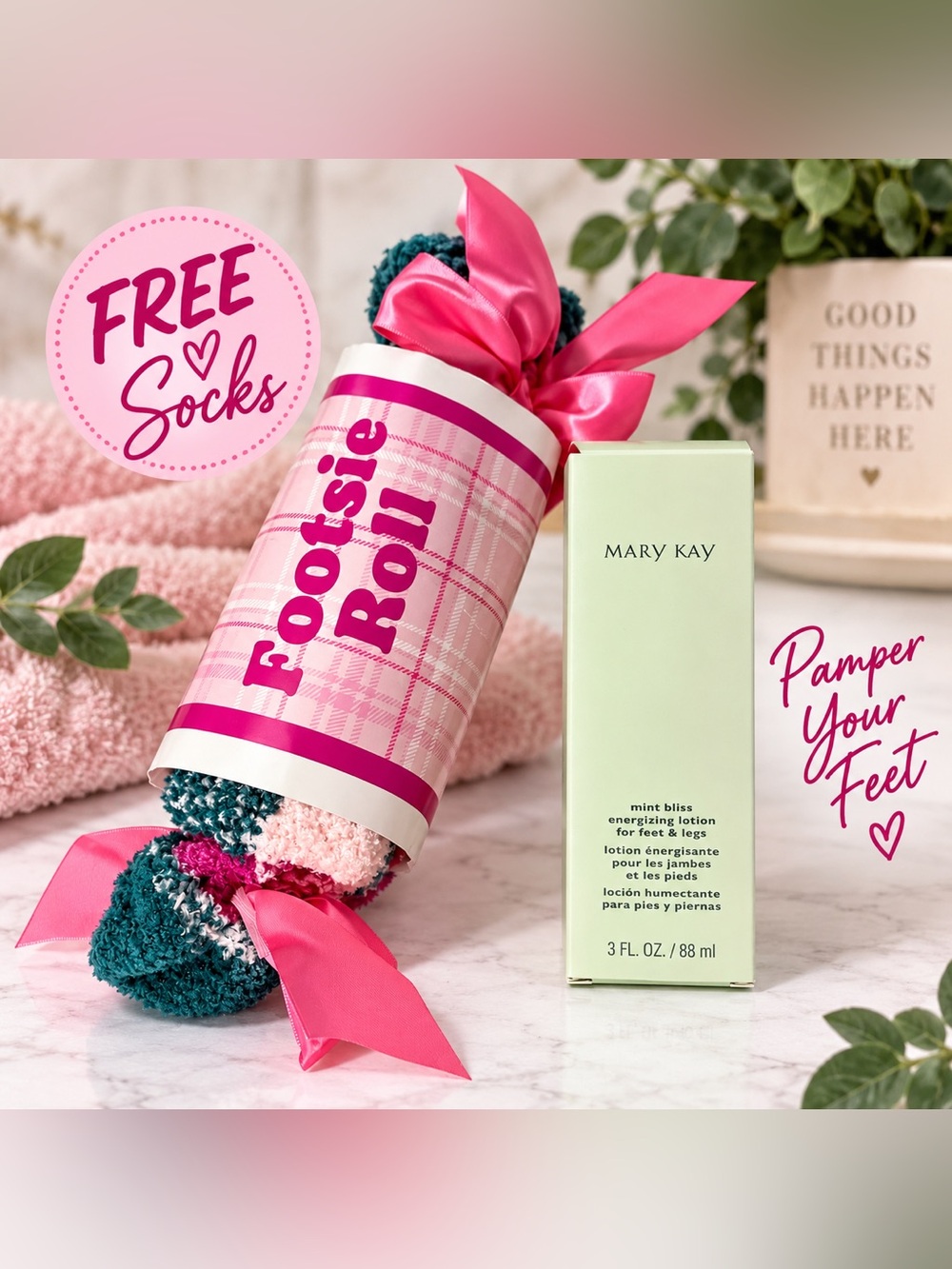 Mary Kay Mint Bliss Foot & Leg Lotion NIB + FREE Cozy Socks Gift Set